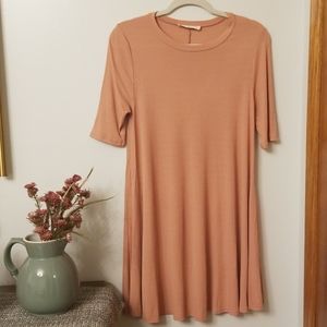 Audrey 3+1 ribbed coral short sleeve swing dress